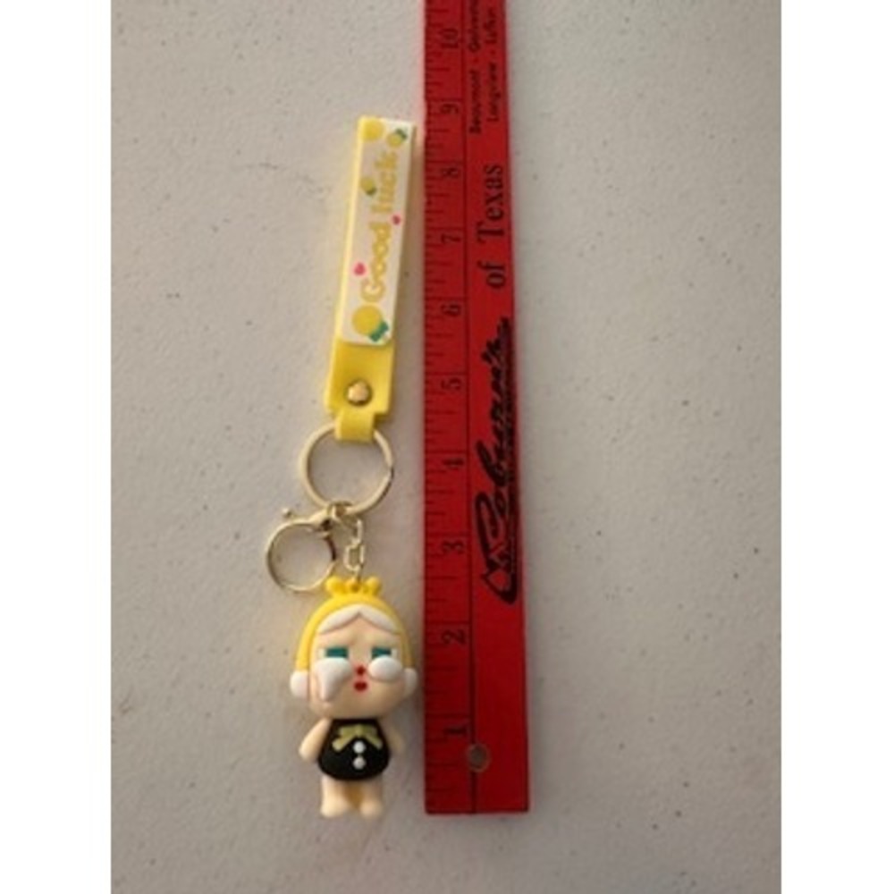 Crying Girl Keychain Yellow Good Luck Wristlet Strap Bag Charm PVC Figure